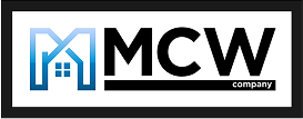 Logo with stylized blue house and the letters "MCW" in bold black font; "company" appears in small white text on a black rectangle below "MCW.